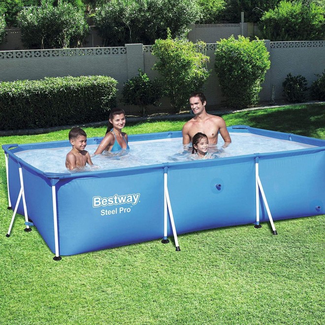 Bestway 56496E Steel Pro 8.5' x 5.6' x 2' Rectangular Above Ground Swimming Pool (Pool Only) with Rust-Resistant Steel Frame, Heavy-Duty PVC, and Polyester 3 Ply Sidewalls
