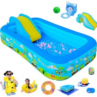 CATLXC Foldable Travel Kids Pool Inflatable Water Slide Large Portable Thick Wear-Resistant Paddling Pool Removable Backyard Toys