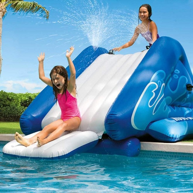 Intex Kool Splash Inflatable Swimming Pool Water Slide & Giant Basketball Hoop