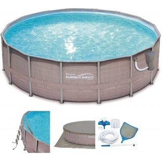 Summer Waves 16ft x 48in Elite Wicker Print Above Ground Frame Pool Set w/Pump