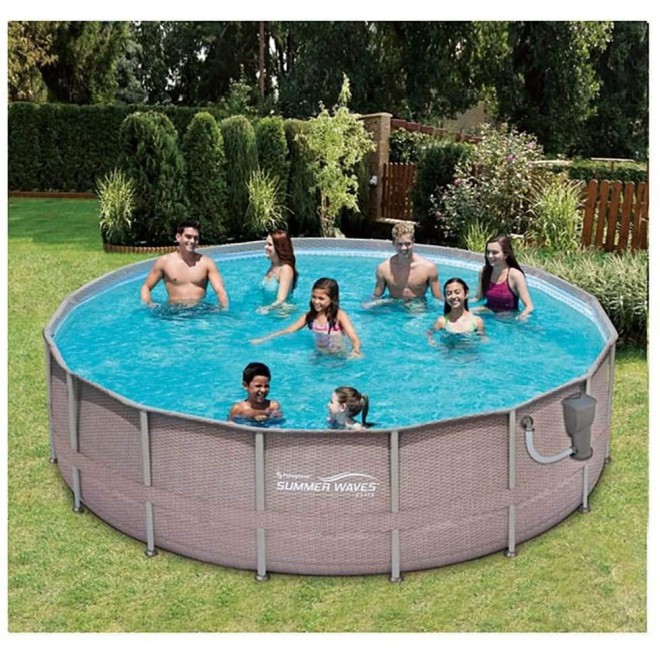Summer Waves 16ft x 48in Elite Wicker Print Above Ground Frame Pool Set w/Pump