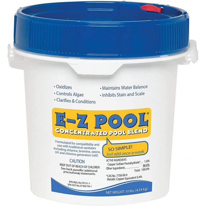 E-Z Pool Weekly All in 1 Concentrated Outdoor Swimming Pool Care Solution Blend with Copper Sulfate Oxygen Enriching Formula, 10 Pound Bucket (4 Pack)