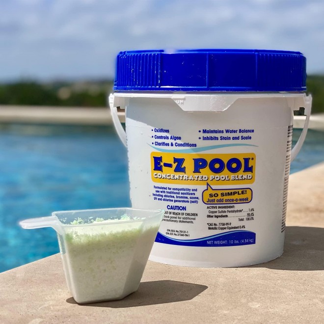 E-Z Pool Weekly All in 1 Concentrated Outdoor Swimming Pool Care Solution Blend with Copper Sulfate Oxygen Enriching Formula, 10 Pound Bucket (4 Pack)
