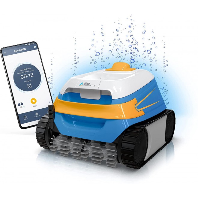 Aqua Products EVO614IQ Evo 614 iQ Automatic Robotic Cleaner with WiFi Connected App, Front and Back Brushes Designed to Climb, 60ft Cable with Swivel for In Ground Pools, Multicolor