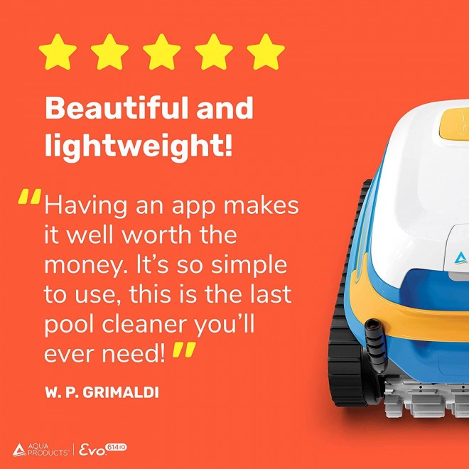 Aqua Products EVO614IQ Evo 614 iQ Automatic Robotic Cleaner with WiFi Connected App, Front and Back Brushes Designed to Climb, 60ft Cable with Swivel for In Ground Pools, Multicolor
