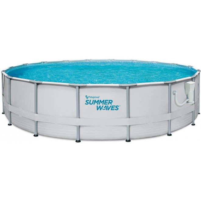 Summer Waves 14 Foot x 36 Inch Metal Frame Outdoor Backyard Above Ground Swimming Pool Set with Filter Pump, Ladder, Patch Kit & 3
