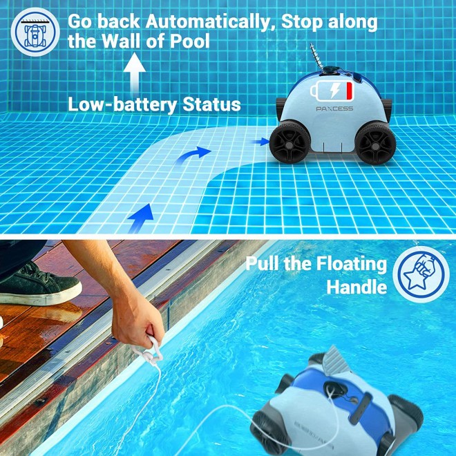 PAXCESS Cordless Automatic Pool Cleaner, Robotic Pool Cleaner with 5000mAh Rechargeable Battery, 60-90 Mins Working Time, IPX8 Waterproof, Lightweight, Good for Cleaning In-Ground/Above Ground Pool