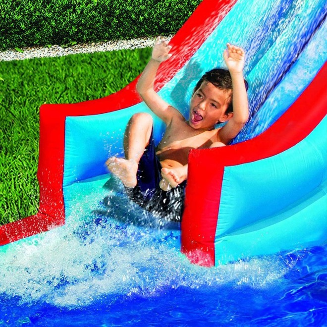 Banzai BAN-35076 Slide N Soak Splash Park Inflatable Outdoor Kids Water Park Play Center with Slides, Pool, and Air Blower Motor