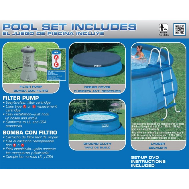 Intex 15ft X 48in Easy Set Pool Set with Filter Pump, Ladder, Ground Cloth & Pool Cover