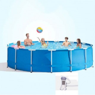 XLBHSH KERPAL Paddling Pool Swimming Pool Round Frame Above Ground Pool Pond Family Swimming Pool Metal Frame Structure Pool with Filter Pump 120In×30In