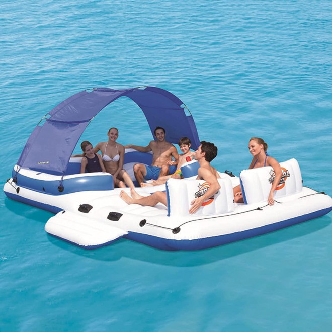 Inflatable Island Pool Float Holds, Floating Platform And Swim Dock, Party Toy Island Summer Beach Swimming Pool Party Game Pool Toy