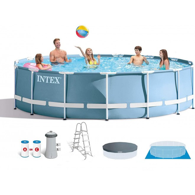 Intex 15ft x 48in Prism Frame Pool Set with Ladder, Cover, & Pump