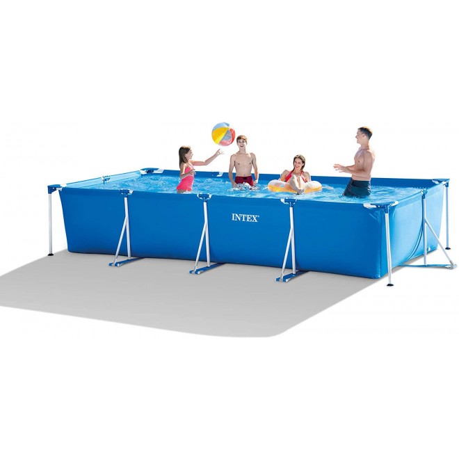 Intex 28279EH 14ft x 33in Puncture Resistant Rectangular Frame Above Ground Backyard Outdoor Swimming Pool with 530 Gallon Filter