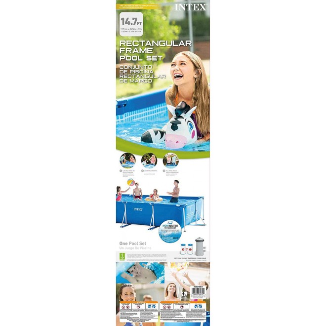 Intex 28279EH 14ft x 33in Puncture Resistant Rectangular Frame Above Ground Backyard Outdoor Swimming Pool with 530 Gallon Filter