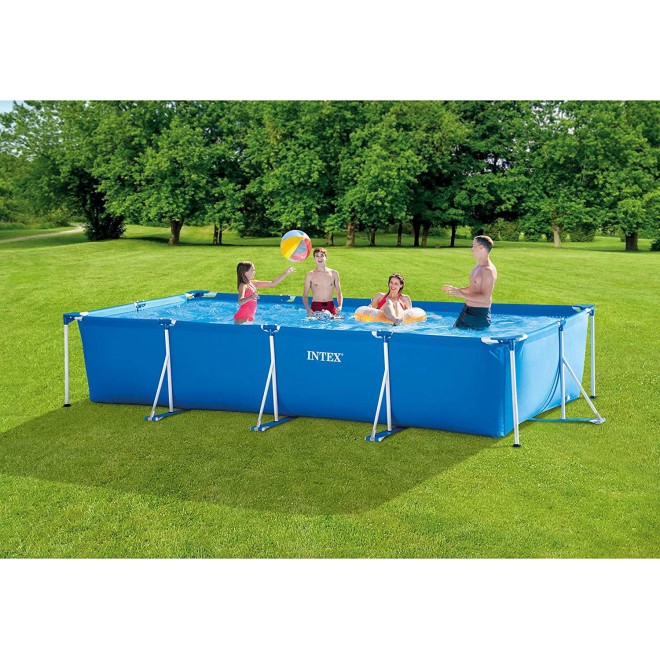 Intex 28279EH 14ft x 33in Puncture Resistant Rectangular Frame Above Ground Backyard Outdoor Swimming Pool with 530 Gallon Filter