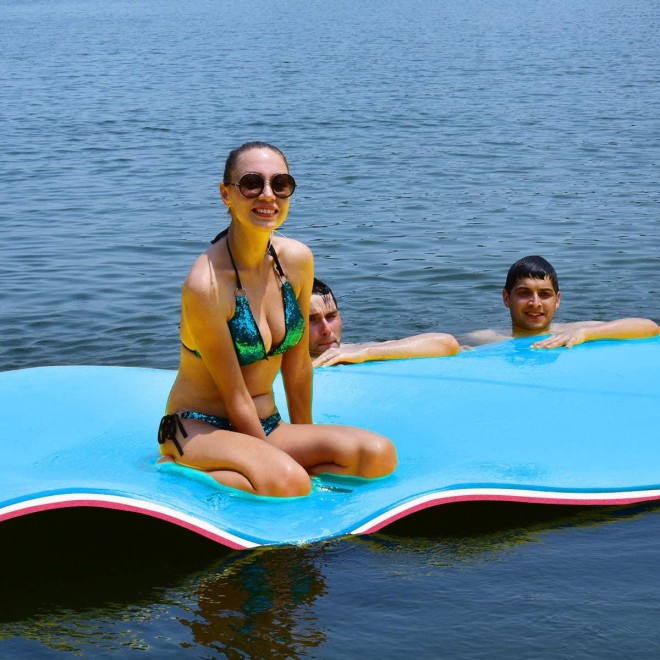 Goplus Floating Water Pad Mat for Lakes 3 Layer Floating Foam Fun Mat Aqua Pad with Tear-Stop Technology Designed for Water Recreation and Relaxing(18' x 6')