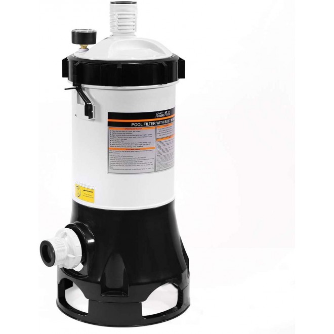 XtremepowerUS 75204-V Cartridge Filter System Built-in Pump 1,500 GPH for Above Ground Pools with Pressure Gauge, White/Black