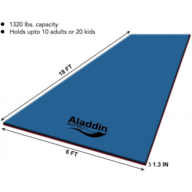 ALADDIN WATER MAT 18x6 Ft, 3 Layers, Newest 2021 Model, Floating Water Pad-Mat-Island-Giant Lilly Pad for Ocean, Pools, Lakes, Rivers - Holds up to 8 Adults or 20 Kids (Red/White/Blue)