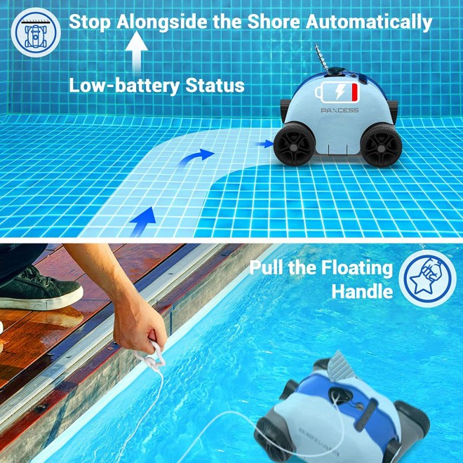 PAXCESS Cordless Automatic Pool Cleaner, Robotic Pool Cleaner with 5000mAh Rechargeable Battery, 60-90 Mins Working Time