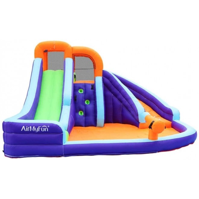BINGYU Children's Bounce House, Outdoor Inflatable Swimming Pool, Double Water Slide, Inflatable Trampoline House, Inflatable Castle, Water Slide with Swimming Pool and Children's Water Gun