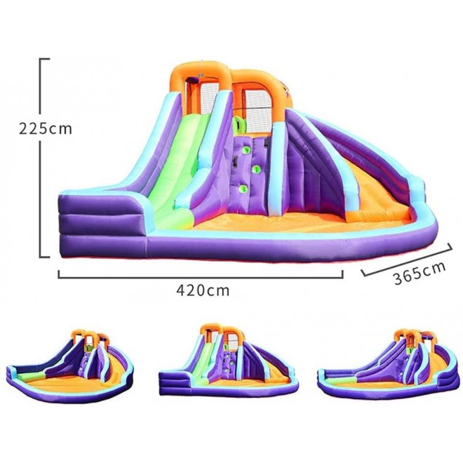 BINGYU Children's Bounce House, Outdoor Inflatable Swimming Pool, Double Water Slide, Inflatable Trampoline House, Inflatable Castle, Water Slide with Swimming Pool and Children's Water Gun