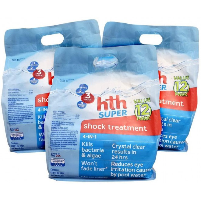 HTH 52016-03 Super 4-in-1 Shock Treatment for Swimming Pools, 1-Pound, 36-Pack