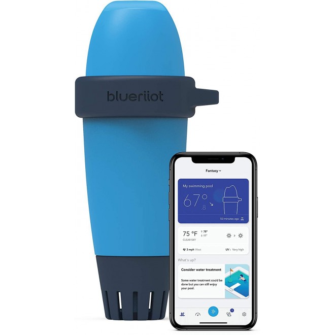 Blueriiot BLRIIOT Water pH Smart Digital Dedicated Phone and Tablet App Bluetooth Chemical Balance Analyzer, Blue