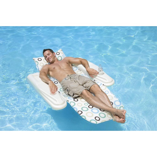 Poolmaster Swimming Pool Adjustable Floating Chaise Lounge, Rio Sun, Mod Dots