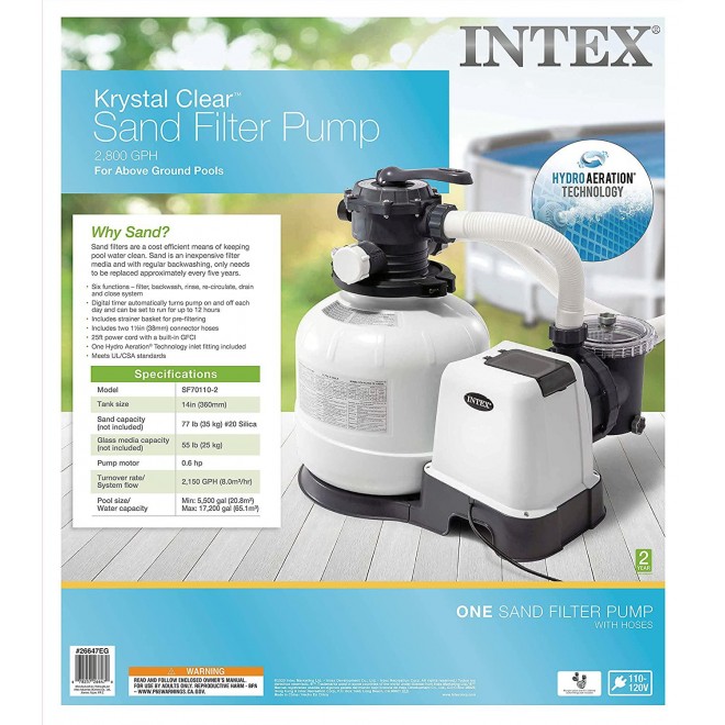 Intex 26647EG Intex-2800 Gph Sand Filter Pump W/GFCI (110-120 Volt) Pool, 14 in, light grey