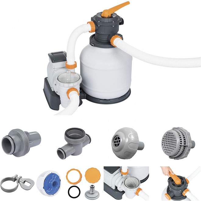 Bestway 58500E Flowclear 9,800 L Pump Sand Filter, White/Gray