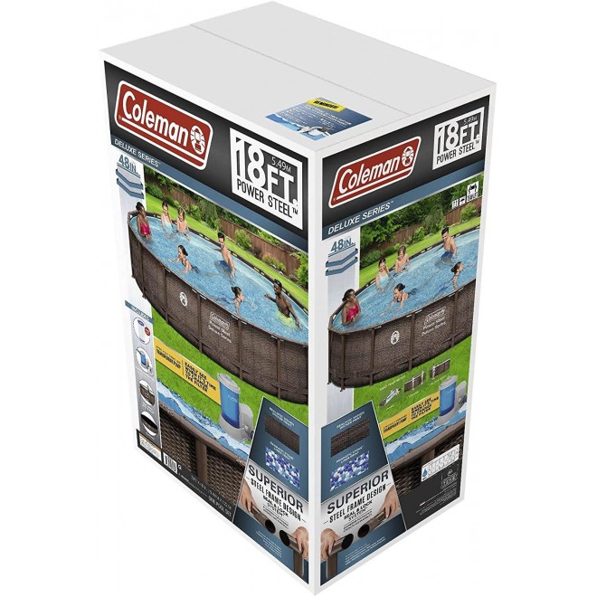 Coleman Power Steel Deluxe Series 18’ x 48” Metal Frame Round Above Ground Pool Set with Filter Pump, Ladder & Pool Cover