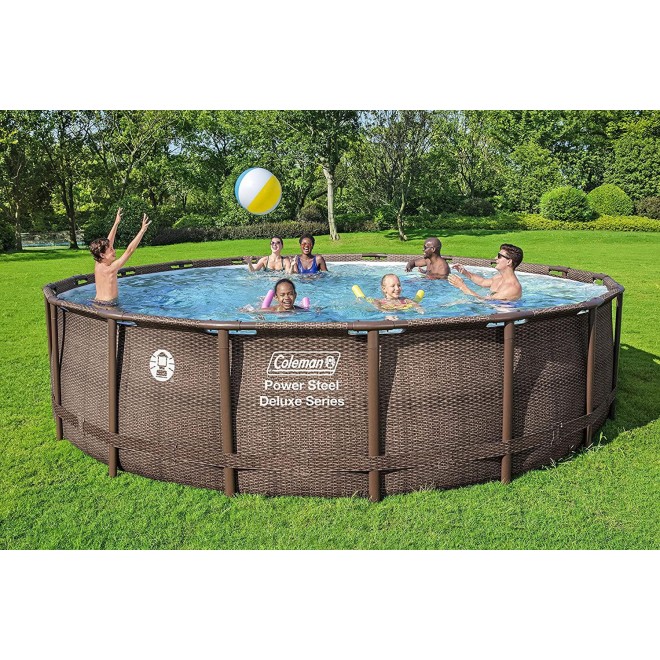 Coleman Power Steel Deluxe Series 18’ x 48” Metal Frame Round Above Ground Pool Set with Filter Pump, Ladder & Pool Cover