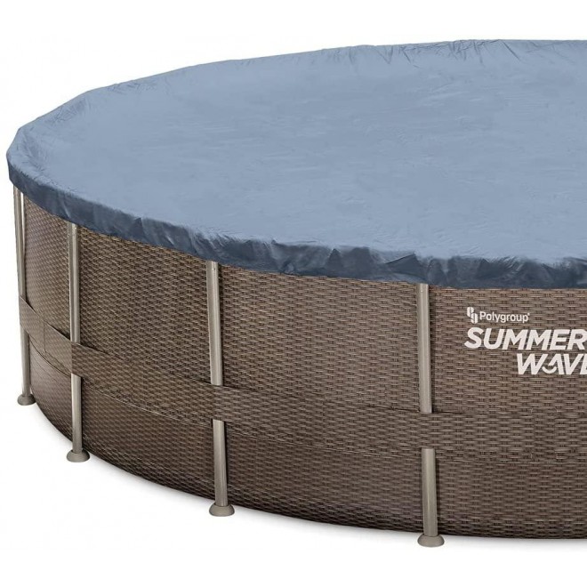 Summer Waves 22 ft Crystal Vue Dark Double Rattan Print Elite Frame Round Pool with 4 See-Through Windows