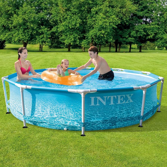 Intex 28207EH 10 Feet x 30 Inch Steel Metal Frame Outdoor Backyard Above Ground Swimming Pool Kit with Filter Pump & 3 Inch Chlorine Tabs, 10 lbs