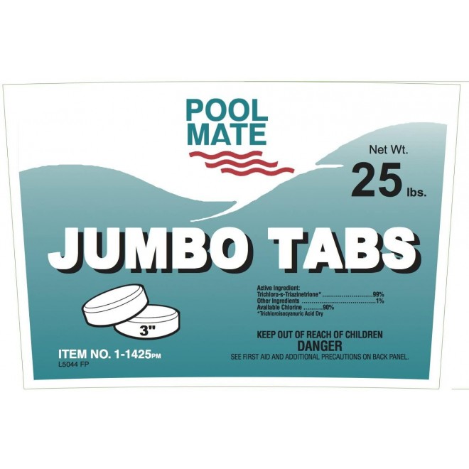 Pool Mate 1-1425 Jumbo 3-Inch Swimming Pool Chlorine Tablets, 25-Pounds
